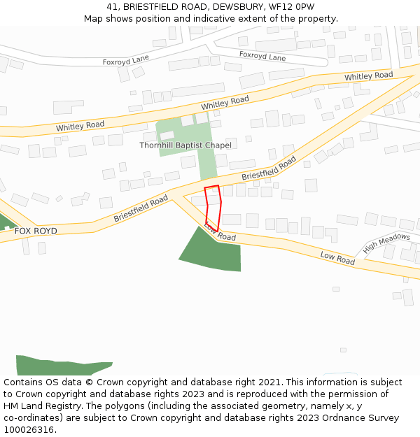 41, BRIESTFIELD ROAD, DEWSBURY, WF12 0PW: Location map and indicative extent of plot