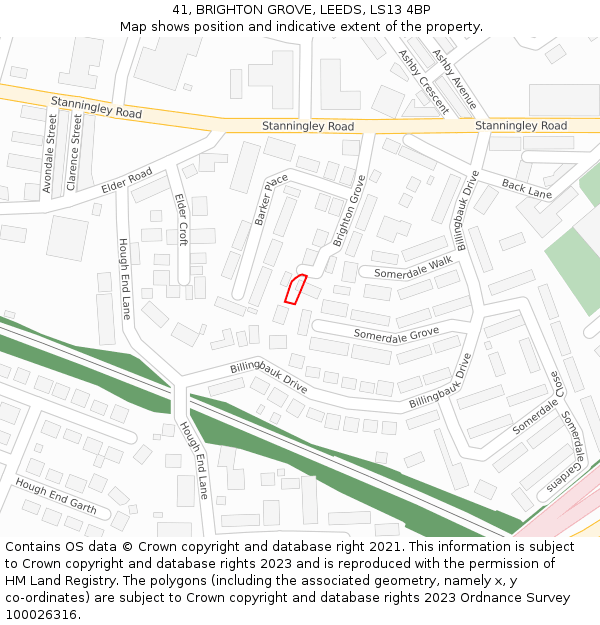 41, BRIGHTON GROVE, LEEDS, LS13 4BP: Location map and indicative extent of plot