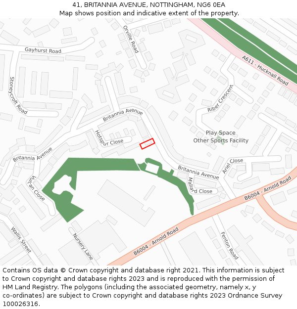41, BRITANNIA AVENUE, NOTTINGHAM, NG6 0EA: Location map and indicative extent of plot