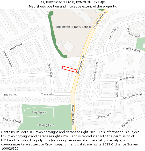 41, BRIXINGTON LANE, EXMOUTH, EX8 4JG: Location map and indicative extent of plot