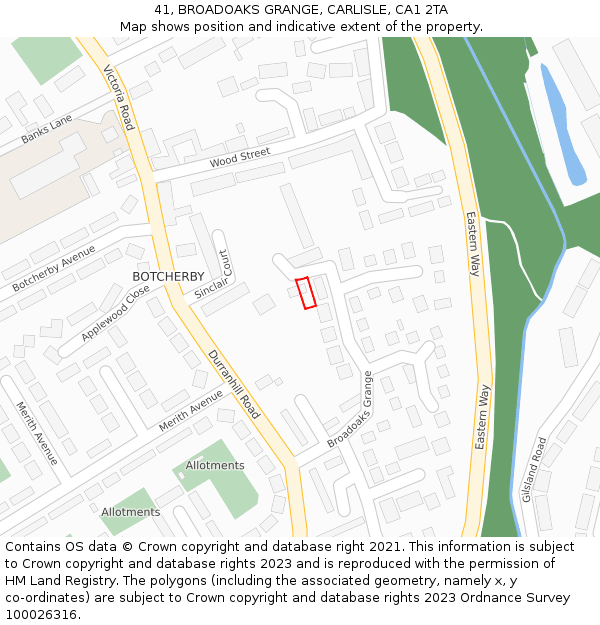 41, BROADOAKS GRANGE, CARLISLE, CA1 2TA: Location map and indicative extent of plot
