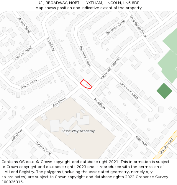 41, BROADWAY, NORTH HYKEHAM, LINCOLN, LN6 8DP: Location map and indicative extent of plot