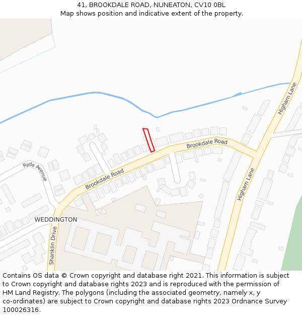 41, BROOKDALE ROAD, NUNEATON, CV10 0BL: Location map and indicative extent of plot
