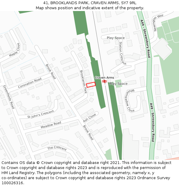 41, BROOKLANDS PARK, CRAVEN ARMS, SY7 9RL: Location map and indicative extent of plot