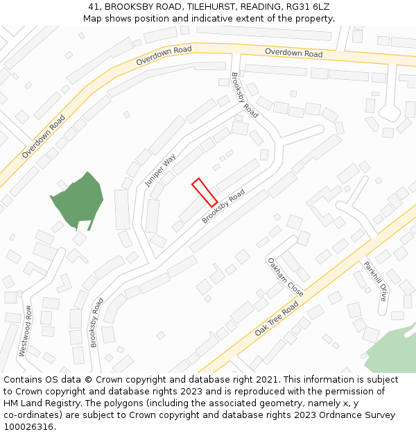 41, BROOKSBY ROAD, TILEHURST, READING, RG31 6LZ: Location map and indicative extent of plot