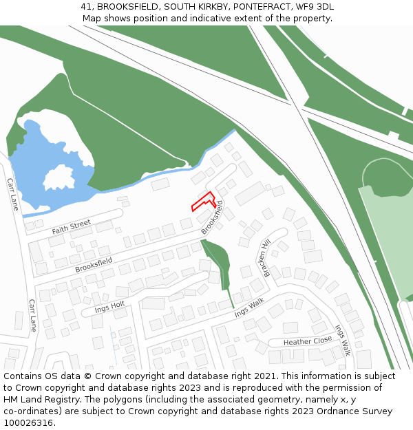 41, BROOKSFIELD, SOUTH KIRKBY, PONTEFRACT, WF9 3DL: Location map and indicative extent of plot