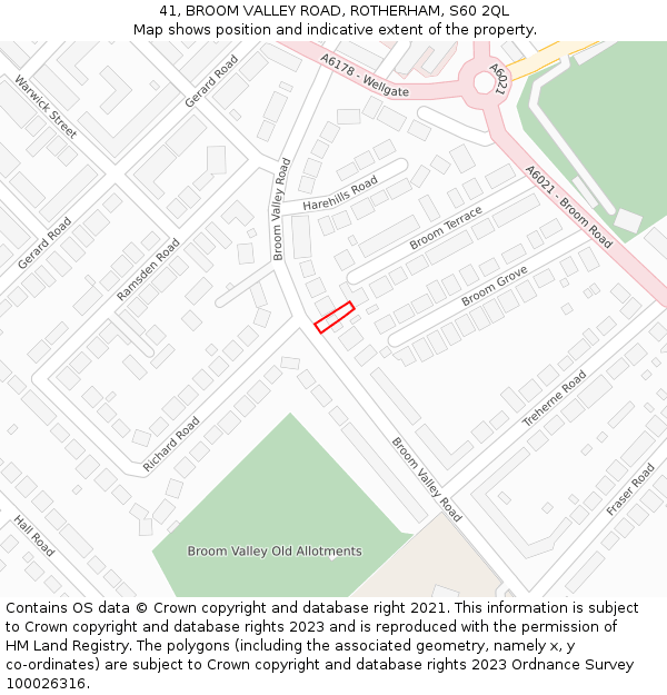 41, BROOM VALLEY ROAD, ROTHERHAM, S60 2QL: Location map and indicative extent of plot