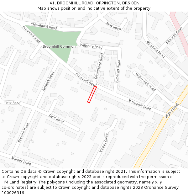 41, BROOMHILL ROAD, ORPINGTON, BR6 0EN: Location map and indicative extent of plot
