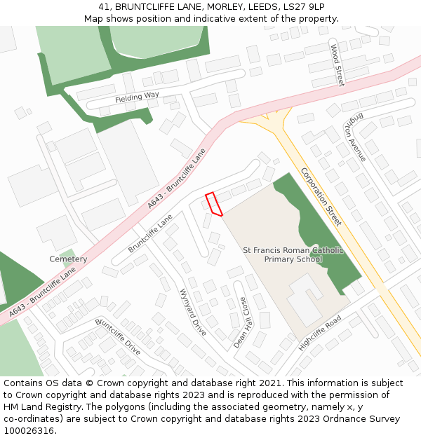 41, BRUNTCLIFFE LANE, MORLEY, LEEDS, LS27 9LP: Location map and indicative extent of plot