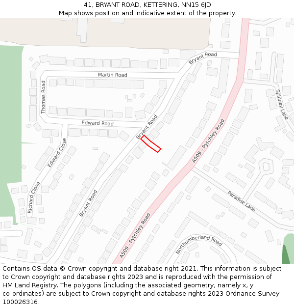 41, BRYANT ROAD, KETTERING, NN15 6JD: Location map and indicative extent of plot