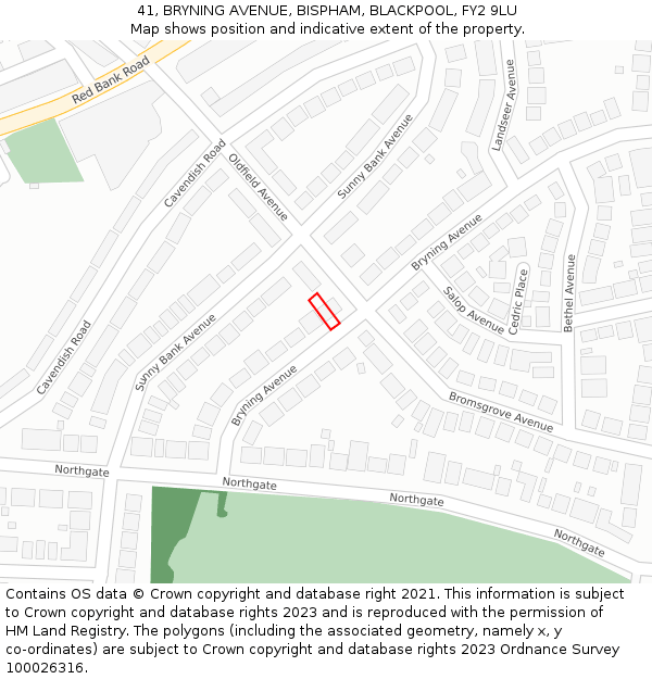 41, BRYNING AVENUE, BISPHAM, BLACKPOOL, FY2 9LU: Location map and indicative extent of plot