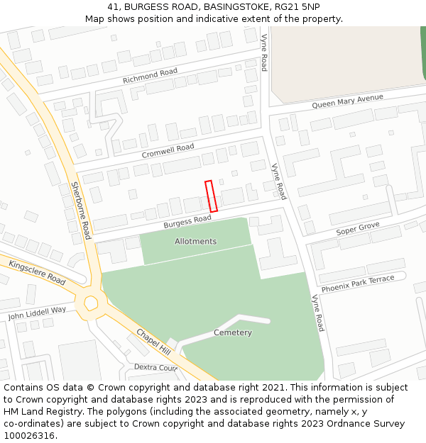 41, BURGESS ROAD, BASINGSTOKE, RG21 5NP: Location map and indicative extent of plot