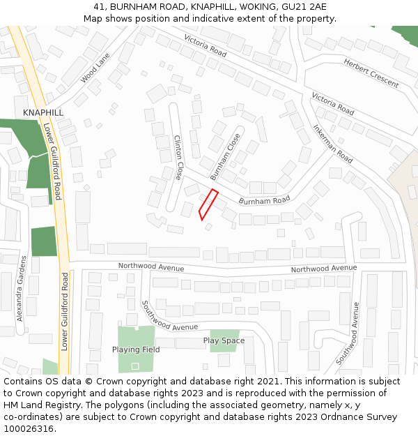 41, BURNHAM ROAD, KNAPHILL, WOKING, GU21 2AE: Location map and indicative extent of plot
