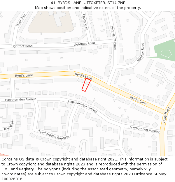 41, BYRDS LANE, UTTOXETER, ST14 7NF: Location map and indicative extent of plot