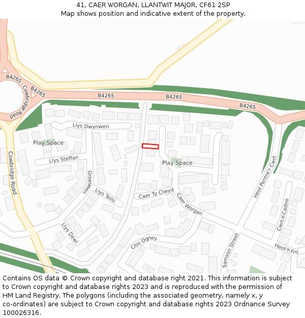 41, CAER WORGAN, LLANTWIT MAJOR, CF61 2SP: Location map and indicative extent of plot