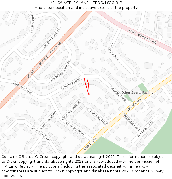 41, CALVERLEY LANE, LEEDS, LS13 3LP: Location map and indicative extent of plot