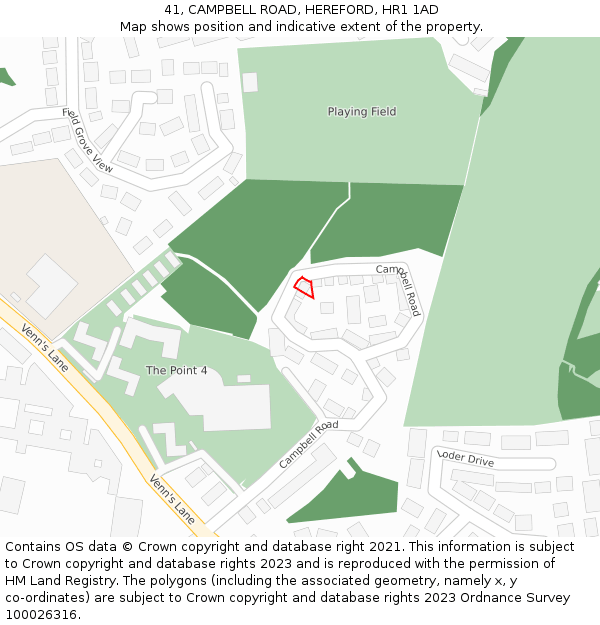 41, CAMPBELL ROAD, HEREFORD, HR1 1AD: Location map and indicative extent of plot