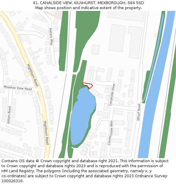 41, CANALSIDE VIEW, KILNHURST, MEXBOROUGH, S64 5SD: Location map and indicative extent of plot