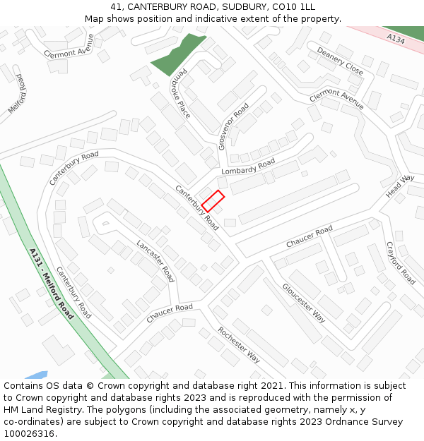 41, CANTERBURY ROAD, SUDBURY, CO10 1LL: Location map and indicative extent of plot