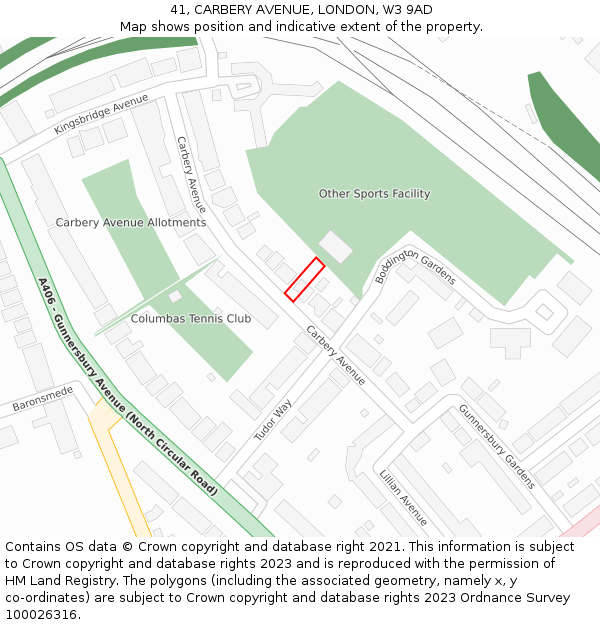 41, CARBERY AVENUE, LONDON, W3 9AD: Location map and indicative extent of plot