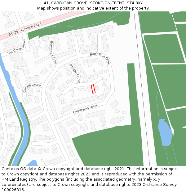 41, CARDIGAN GROVE, STOKE-ON-TRENT, ST4 8XY: Location map and indicative extent of plot