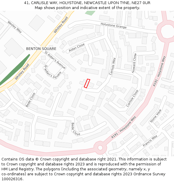 41, CARLISLE WAY, HOLYSTONE, NEWCASTLE UPON TYNE, NE27 0UR: Location map and indicative extent of plot