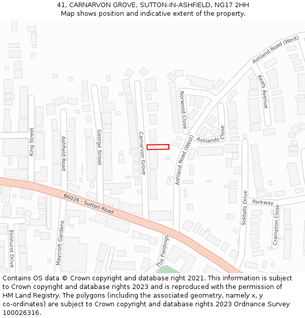 41, CARNARVON GROVE, SUTTON-IN-ASHFIELD, NG17 2HH: Location map and indicative extent of plot