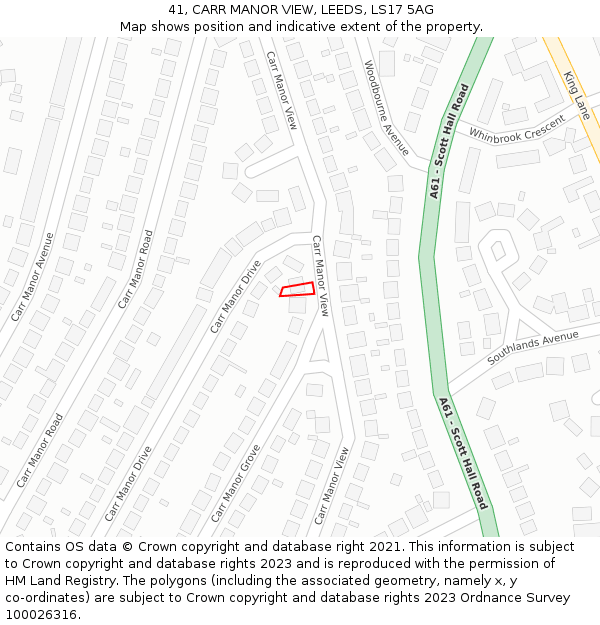 41, CARR MANOR VIEW, LEEDS, LS17 5AG: Location map and indicative extent of plot