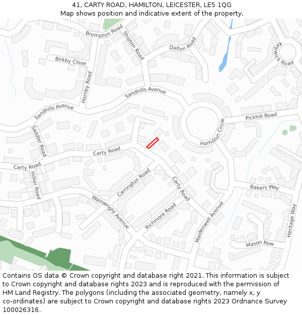 41, CARTY ROAD, HAMILTON, LEICESTER, LE5 1QG: Location map and indicative extent of plot