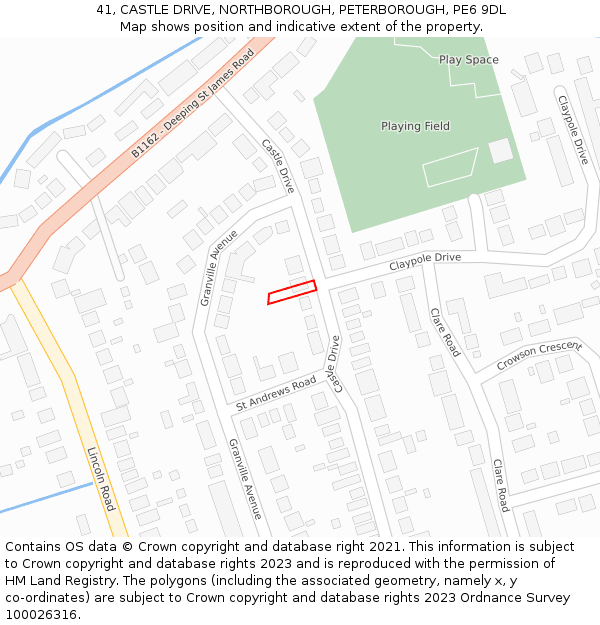 41, CASTLE DRIVE, NORTHBOROUGH, PETERBOROUGH, PE6 9DL: Location map and indicative extent of plot