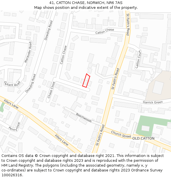 41, CATTON CHASE, NORWICH, NR6 7AS: Location map and indicative extent of plot