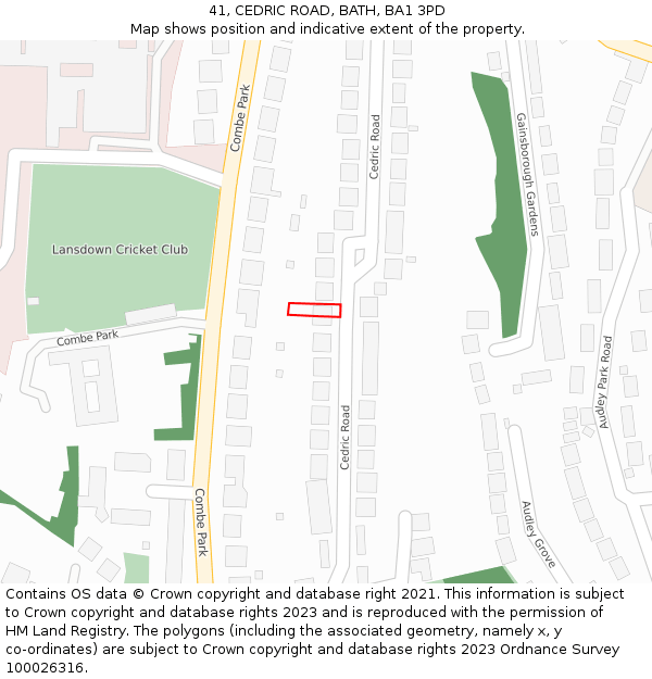 41, CEDRIC ROAD, BATH, BA1 3PD: Location map and indicative extent of plot