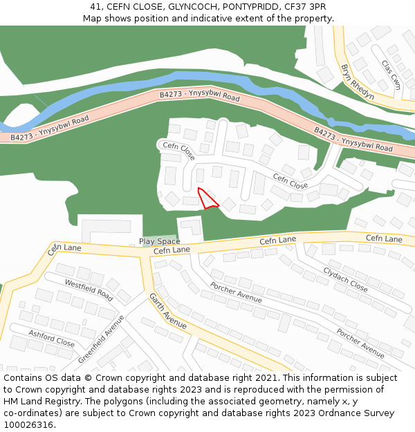 41, CEFN CLOSE, GLYNCOCH, PONTYPRIDD, CF37 3PR: Location map and indicative extent of plot