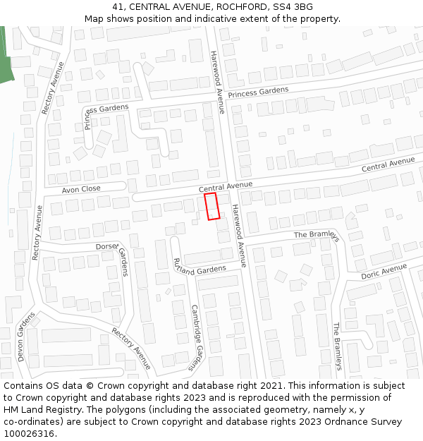 41, CENTRAL AVENUE, ROCHFORD, SS4 3BG: Location map and indicative extent of plot