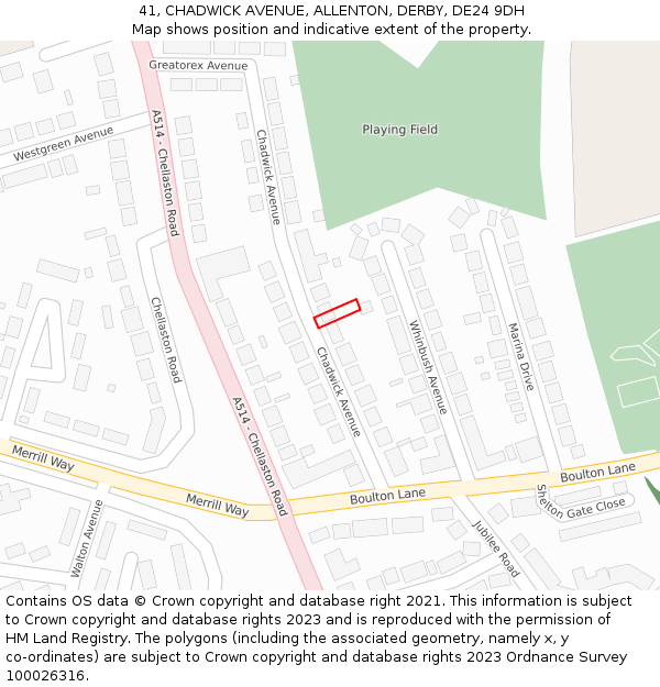 41, CHADWICK AVENUE, ALLENTON, DERBY, DE24 9DH: Location map and indicative extent of plot