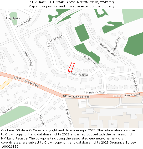 41, CHAPEL HILL ROAD, POCKLINGTON, YORK, YO42 2JQ: Location map and indicative extent of plot