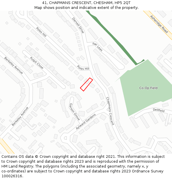 41, CHAPMANS CRESCENT, CHESHAM, HP5 2QT: Location map and indicative extent of plot