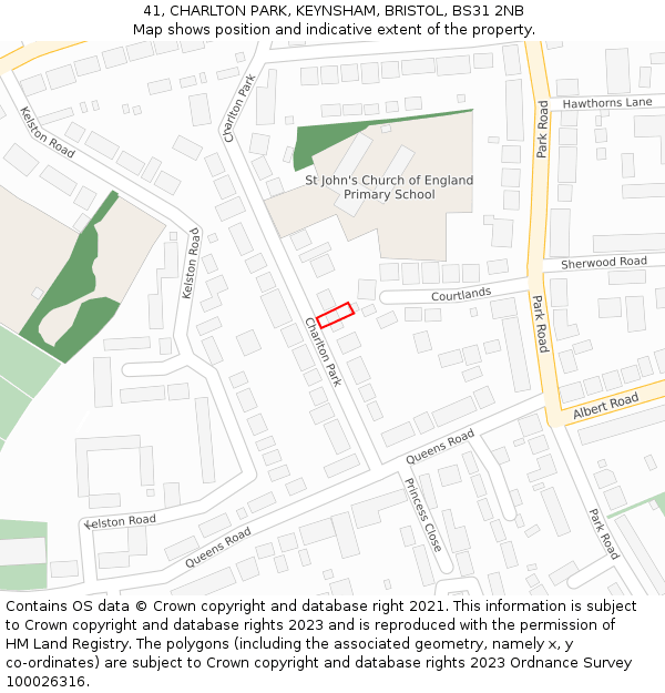 41, CHARLTON PARK, KEYNSHAM, BRISTOL, BS31 2NB: Location map and indicative extent of plot