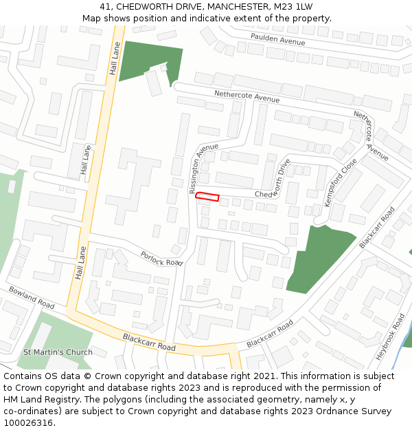 41, CHEDWORTH DRIVE, MANCHESTER, M23 1LW: Location map and indicative extent of plot