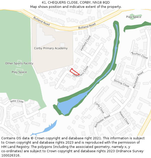41, CHEQUERS CLOSE, CORBY, NN18 8QD: Location map and indicative extent of plot
