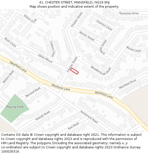 41, CHESTER STREET, MANSFIELD, NG19 6NJ: Location map and indicative extent of plot
