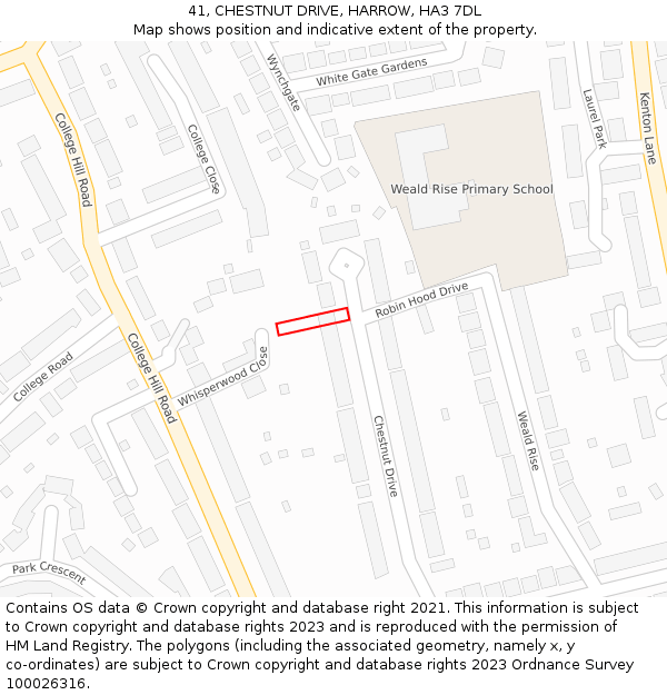 41, CHESTNUT DRIVE, HARROW, HA3 7DL: Location map and indicative extent of plot
