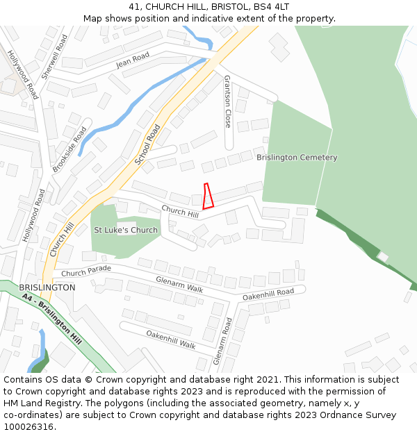 41, CHURCH HILL, BRISTOL, BS4 4LT: Location map and indicative extent of plot