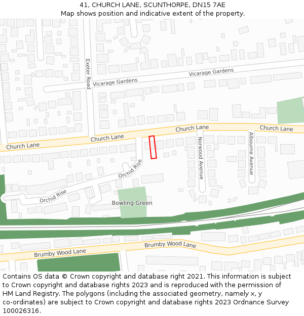 41, CHURCH LANE, SCUNTHORPE, DN15 7AE: Location map and indicative extent of plot