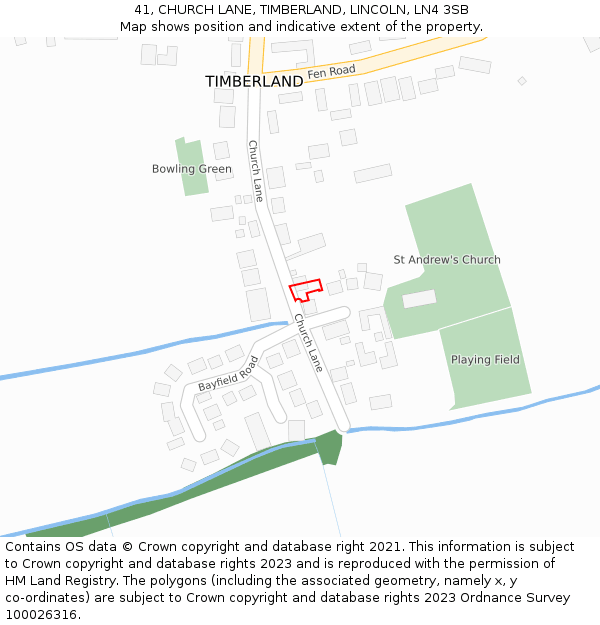 41, CHURCH LANE, TIMBERLAND, LINCOLN, LN4 3SB: Location map and indicative extent of plot