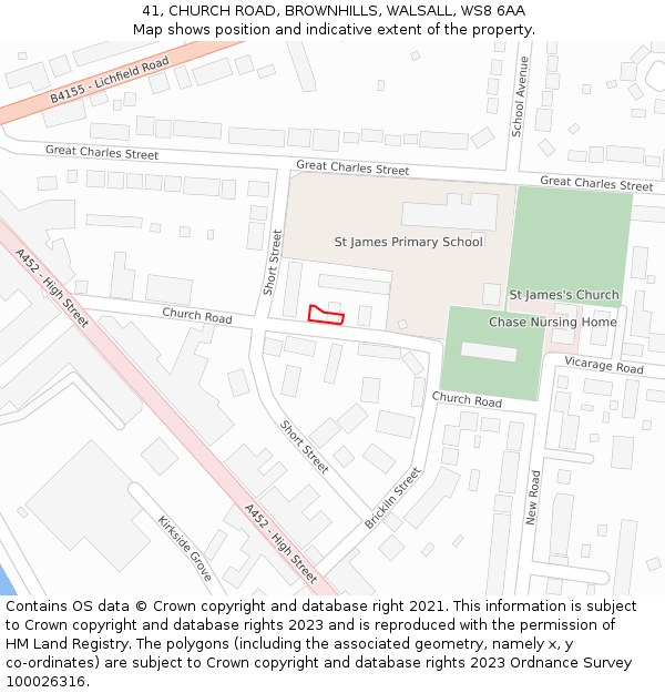 41, CHURCH ROAD, BROWNHILLS, WALSALL, WS8 6AA: Location map and indicative extent of plot