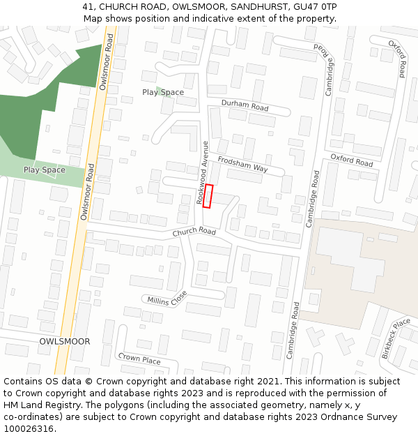 41, CHURCH ROAD, OWLSMOOR, SANDHURST, GU47 0TP: Location map and indicative extent of plot