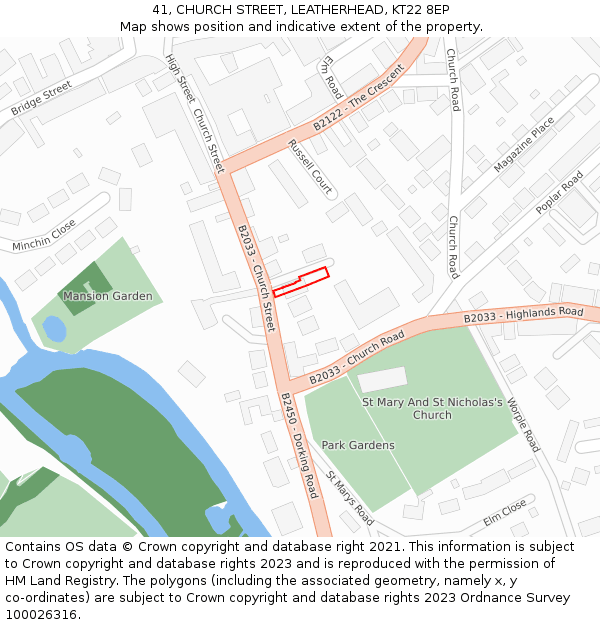 41, CHURCH STREET, LEATHERHEAD, KT22 8EP: Location map and indicative extent of plot