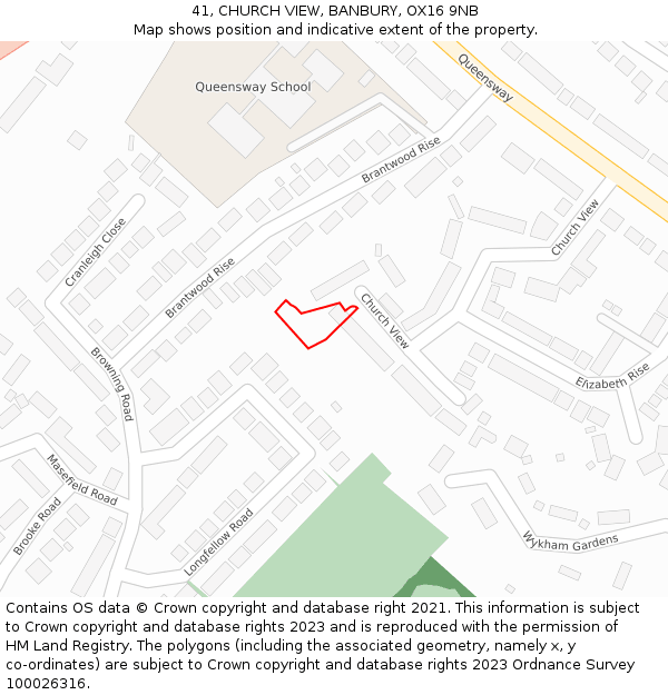 41, CHURCH VIEW, BANBURY, OX16 9NB: Location map and indicative extent of plot