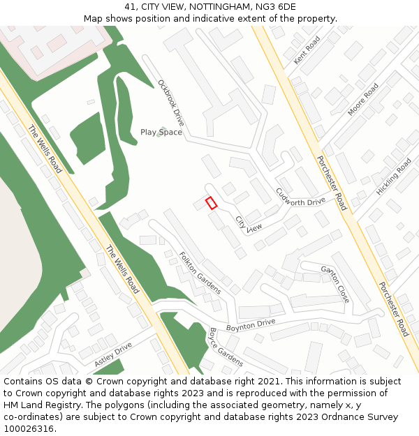 41, CITY VIEW, NOTTINGHAM, NG3 6DE: Location map and indicative extent of plot
